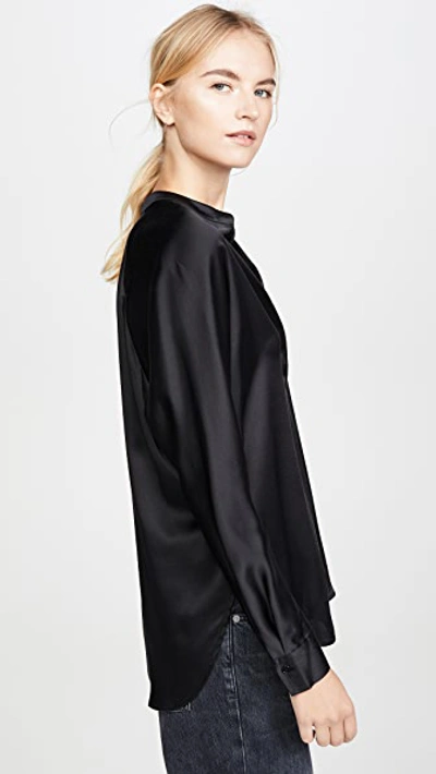 Vince Silk Satin Band Collar Blouse In Black