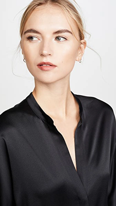 Vince Silk Satin Band Collar Blouse In Black