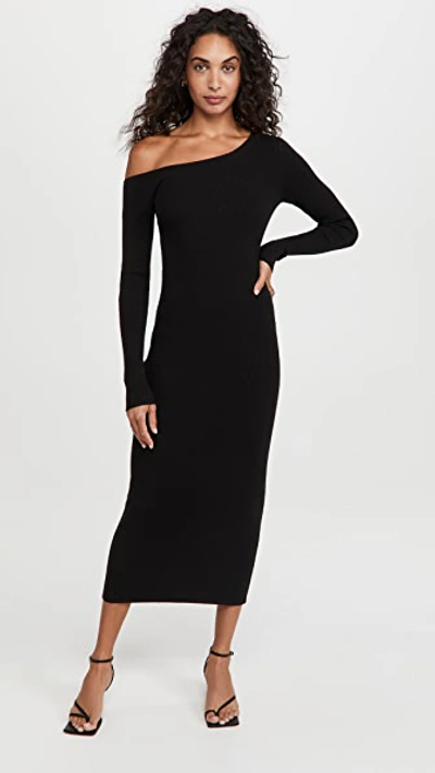 Shop Lapointe One Shoulder Long Sleeve Midi Dress Black