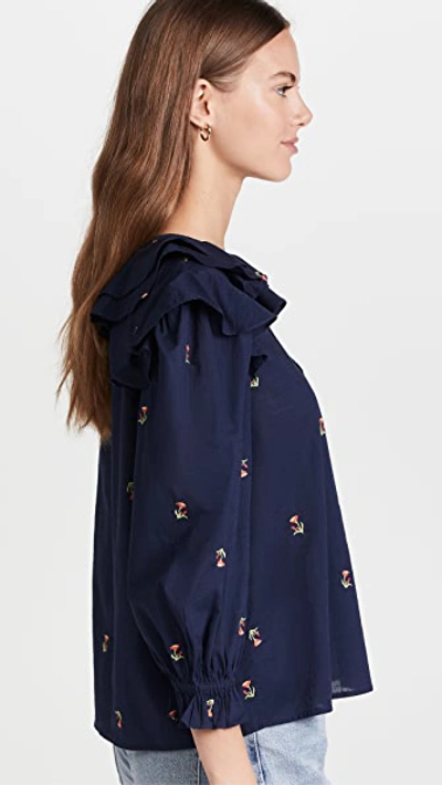 Shop Something Navy Embroidered Ruffle Top