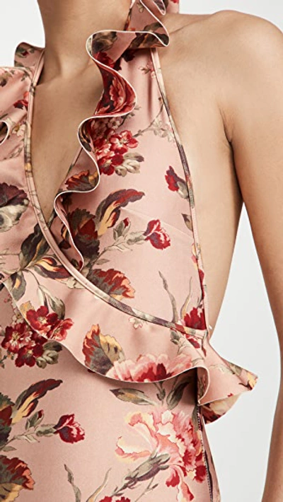 Shop Zimmermann Cassia Frill Wrap One Piece Swimsuit In Musk Floral