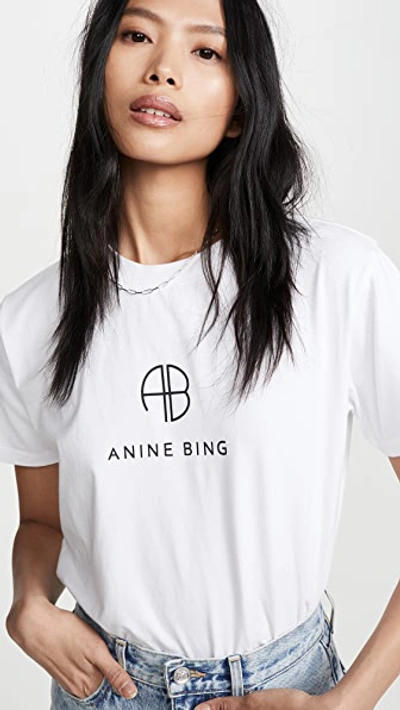 Shop Anine Bing Hudson Tee Monogram In Optic White