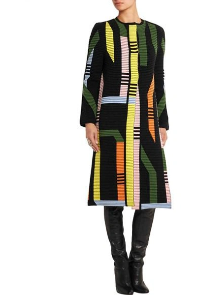 Shop Peter Pilotto Track Ribbed Stretch Wool-blend Coat In Black
