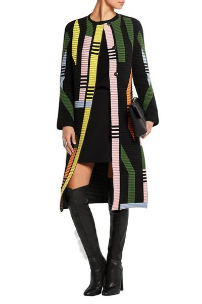 Shop Peter Pilotto Track Ribbed Stretch Wool-blend Coat In Black
