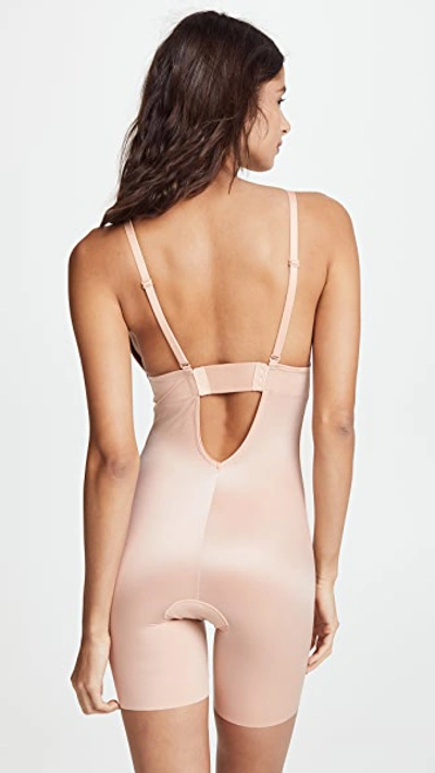 Shop Spanx Suit Your Fancy Plunge Low-back Mid-thigh Bodysuit Champagne Beige