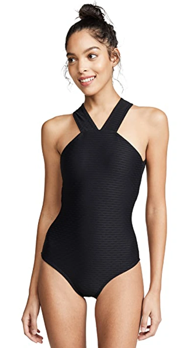 Shop Shoshanna High Neck One Piece Swimsuit In Jet