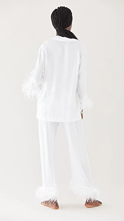 Sleeper Party Ostrich Feather-trim 2-piece Pajama Set In White/white