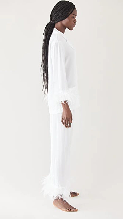 Sleeper Party Ostrich Feather-trim 2-piece Pajama Set In White/white