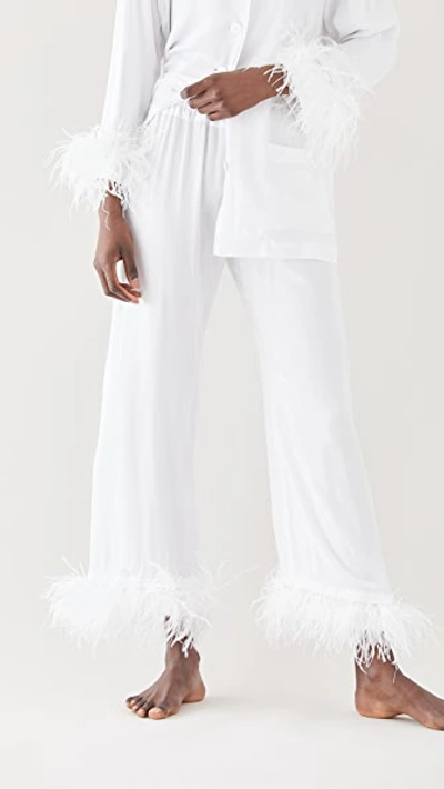 Sleeper Party Ostrich Feather-trim 2-piece Pajama Set In White/white