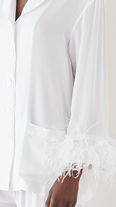 Sleeper Party Ostrich Feather-trim 2-piece Pajama Set In White/white