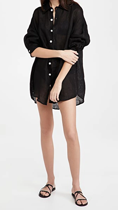 Shop Vitamin A Playa Shirt Dress Linen Gauze Black