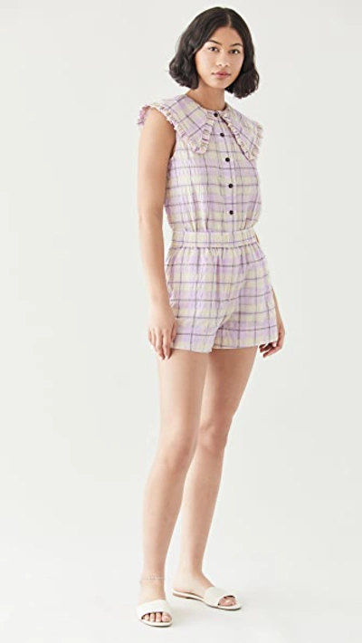 Shop Ganni Seersucker Check Shirt In Orchid Bloom