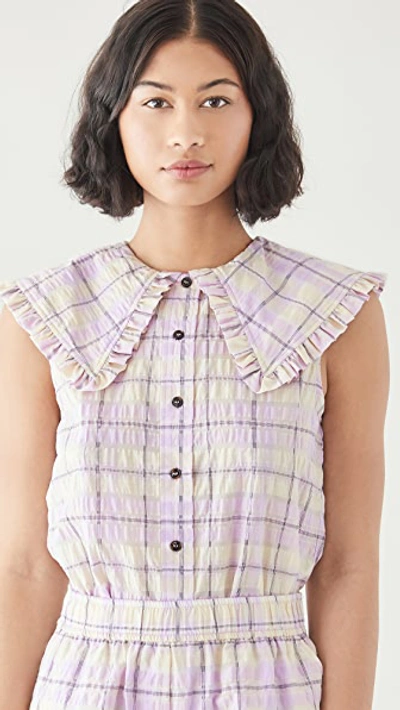 Shop Ganni Seersucker Check Shirt In Orchid Bloom