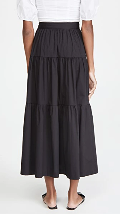 Staud Sea Tiered Stretch-cotton Poplin Midi Skirt In Black