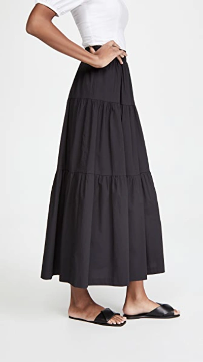 Staud Sea Tiered Stretch-cotton Poplin Midi Skirt In Black