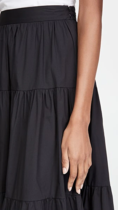 Staud Sea Tiered Stretch-cotton Poplin Midi Skirt In Black