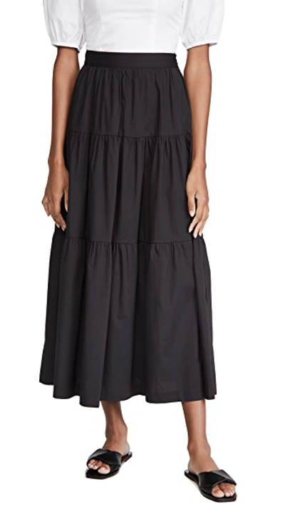 Staud Sea Tiered Stretch-cotton Poplin Midi Skirt In Black