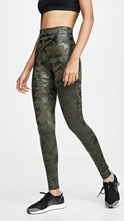 Spanx Faux Leather Camo Leggings In Matte Green Camo