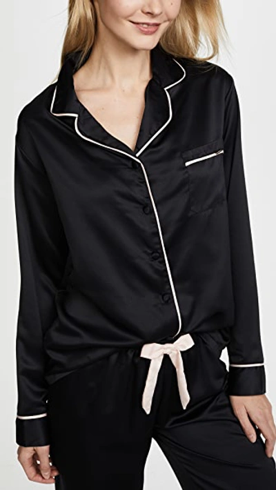 Bluebella Claudia Black Satin Pajama Set In Black/pale Pink