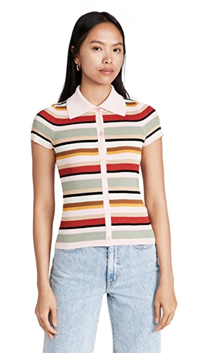 Shop Alice And Olivia Colleen Striped Button Down Polo Shirt