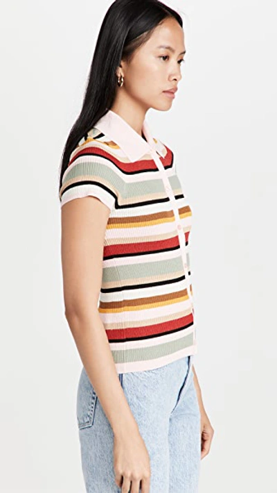 Shop Alice And Olivia Colleen Striped Button Down Polo Shirt
