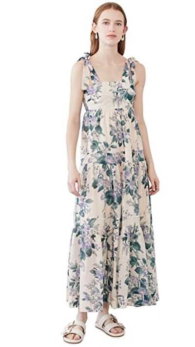 Shop Zimmermann Cassia Tie Shoulder Dress In Hydrangea Floral