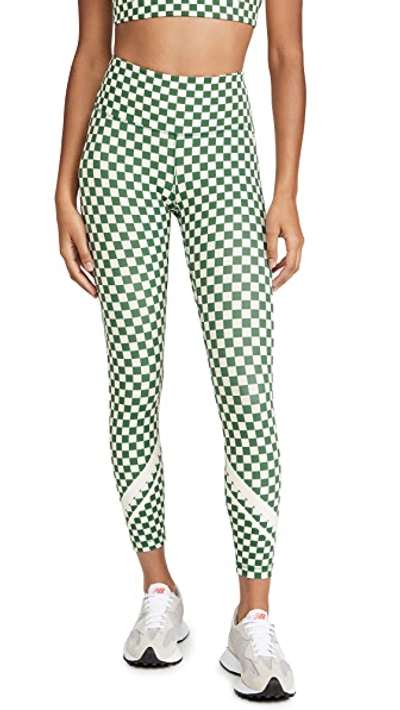 Tory Burch High-rise Printed Sculpt Compression Chevron 7/8 Leggings In  Evergreen Micro Check