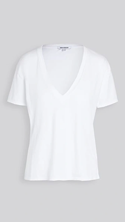 Shop Good American Jersey V Neck Tee In White001
