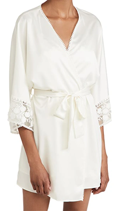 Shop Flora Nikrooz Kylie Charmeuse Wrap With Lace In Ivory