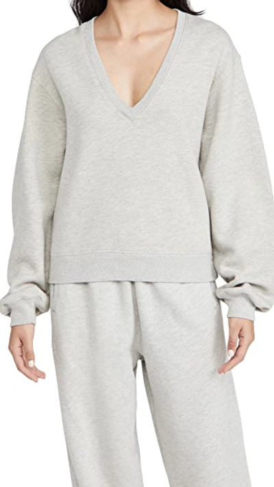 Shop Agolde V Neck Balloon Sleeve Sweatshirt In Grey Heather