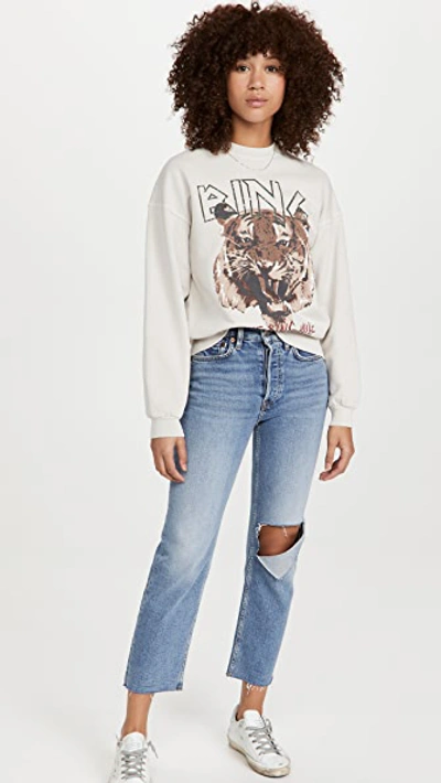 Shop Anine Bing Tiger Sweatshirt - Stone Grey