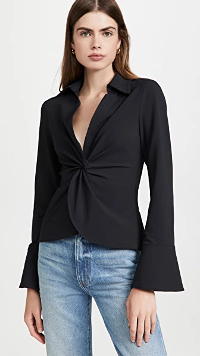 Cinq À Sept Mckenna Super Stretch Twisted-front Top In Black