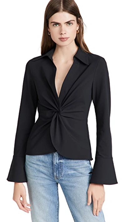 Cinq À Sept Mckenna Super Stretch Twisted-front Top In Black