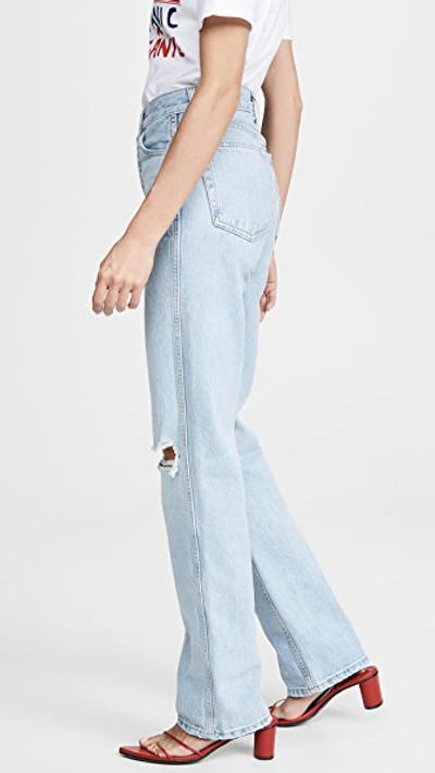 Re/done Cropped Distressed High-rise Straight-leg Jeans In Bleach Destroy