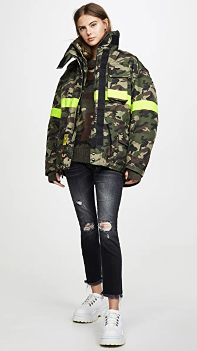 Shop Brumal Fireman Down Jacket With Reflective Tape In Camo