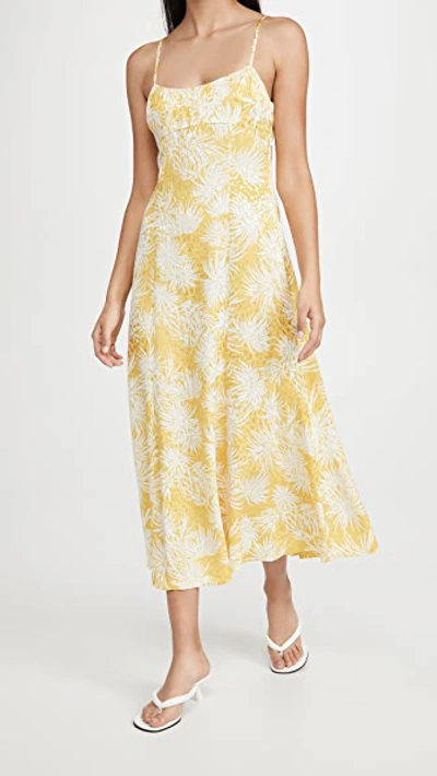 Shop Rebecca Taylor Palmetto Fleur Ruched Long Dress In Sunflower Combo