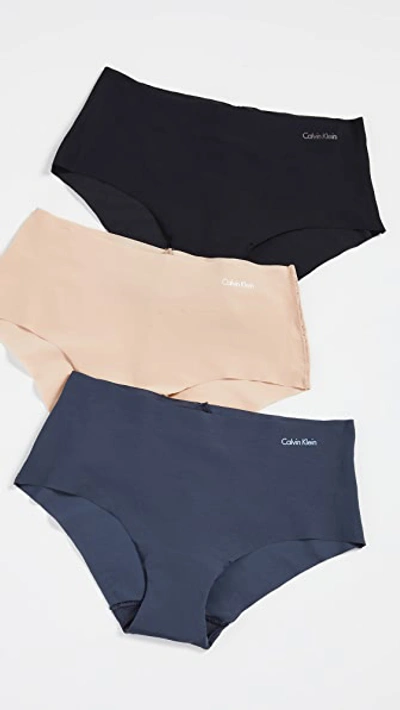 Calvin Klein Underwear Invisibles Hipster 3 Pack In Black/light Caramel/speakeasy