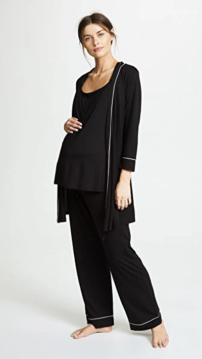 Cosabella Women's 3-piece Bella Maternity Robe, Camisole, & Pants In Black/ivory