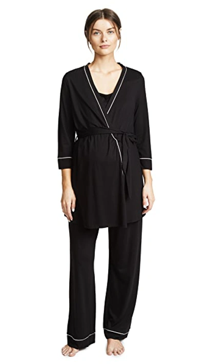 Cosabella Women's 3-piece Bella Maternity Robe, Camisole, & Pants In Black/ivory