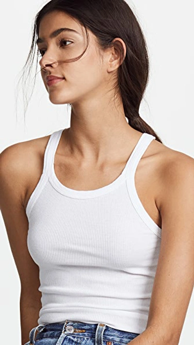 Re/done Ribbed Scoop-neck Fitted Tank In Optic White