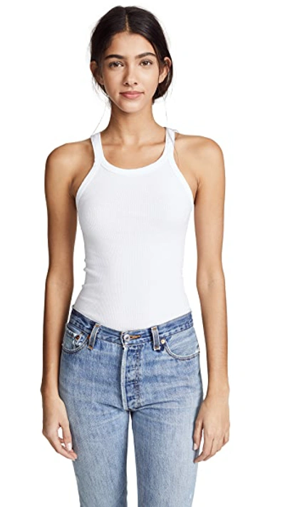 Re/done Ribbed Scoop-neck Fitted Tank In Optic White