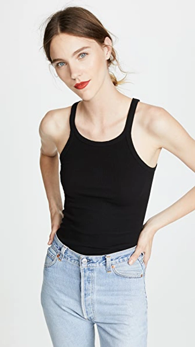 Re/done Black Hanes Edition Ribbed Tank Top In Black