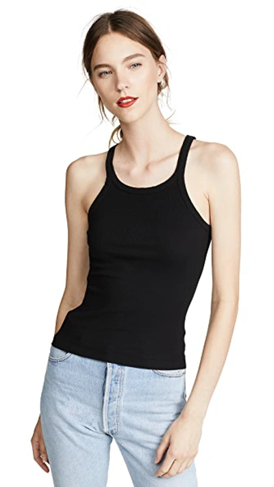 Re/done Black Hanes Edition Ribbed Tank Top In Black