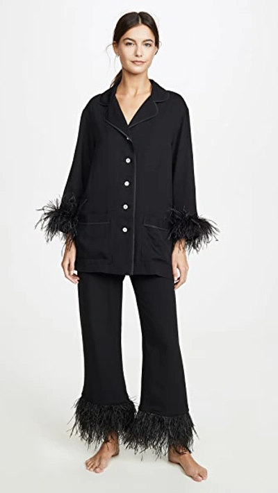 Sleeper Party Pajama Set With Double Feathers In Black