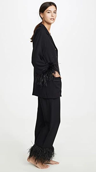Sleeper Party Pajama Set With Double Feathers In Black