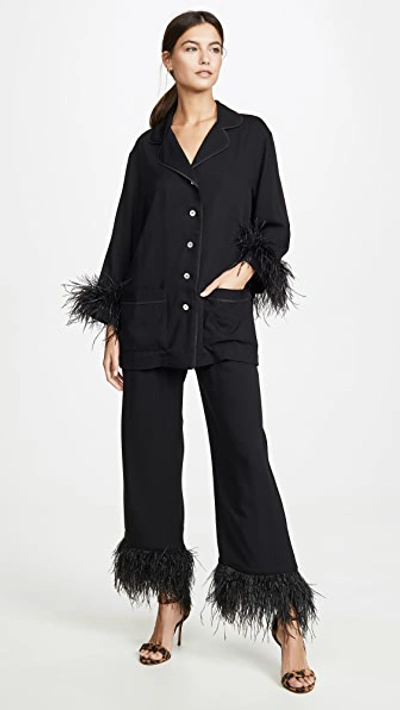 Shop Sleeper Party Pajama Set With Double Feathers Black