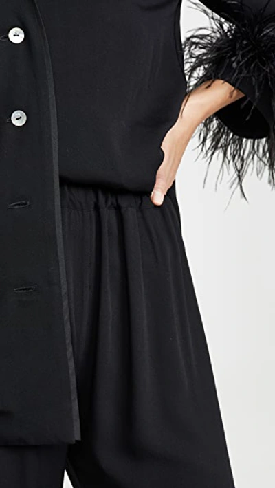 Sleeper Party Pajama Set With Double Feathers In Black