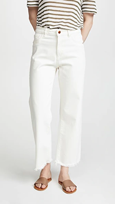 Shop Dl1961 Hepburn Wide Leg High Rise Jeans Eggshell