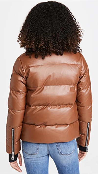 Sam Isabel Vegan Leather Puffer Down Jacket In Saddle