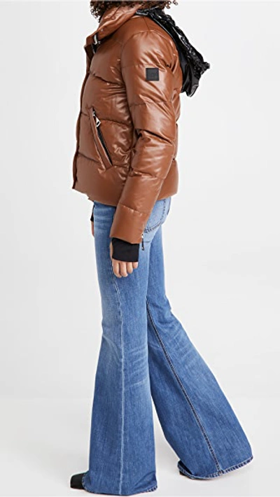 Sam Isabel Vegan Leather Puffer Down Jacket In Saddle